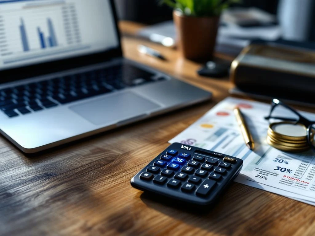 Bureauopstelling met laptop met btw-berekeningen, rekenmachine met percentagesymbolen en Nederlandse eurobankbiljetten


---

**Token Count Summary:**
- Input: ~310 tokens
- Output: ~28 tokens
- Total: ~338 tokens
- Well within 200k budget