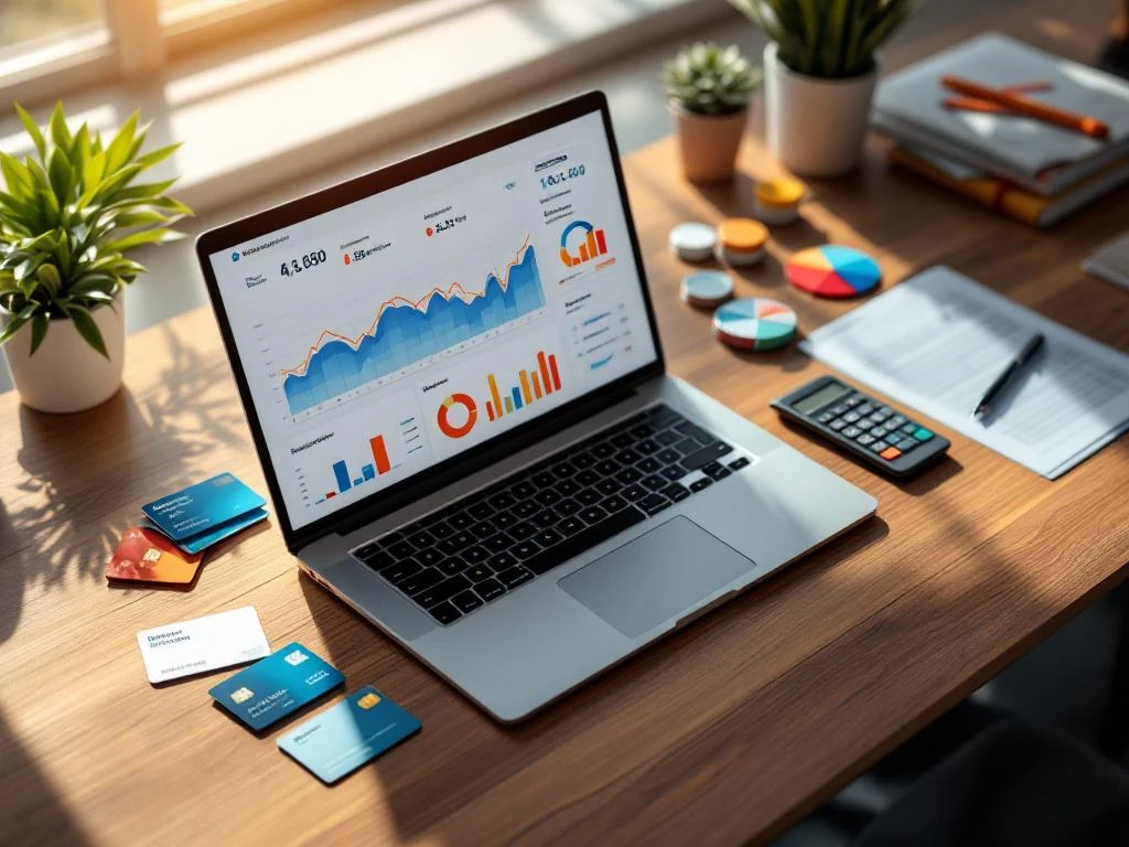 Laptop met financieel dashboard omringd door Nederlandse bankpassen en boekhoudbenodigdheden op houten bureau


---

**Token Budget Analysis:**
- Input tokens: ~330
- Output tokens: ~20
- Total: ~350 tokens
- Well within 200,000 budget ✓